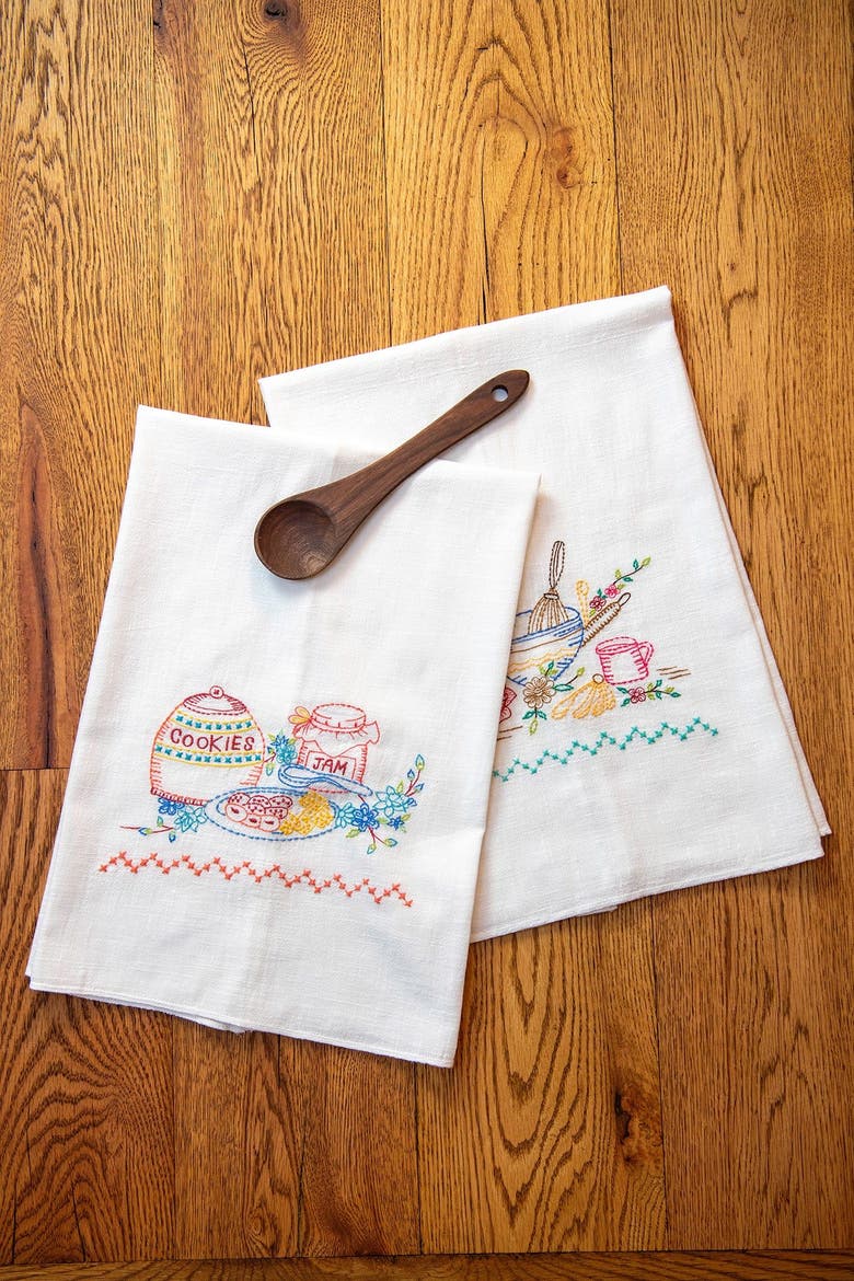 Baking & Cookies Embroidered Tea Towels, Set of 2, Alternate, color, White