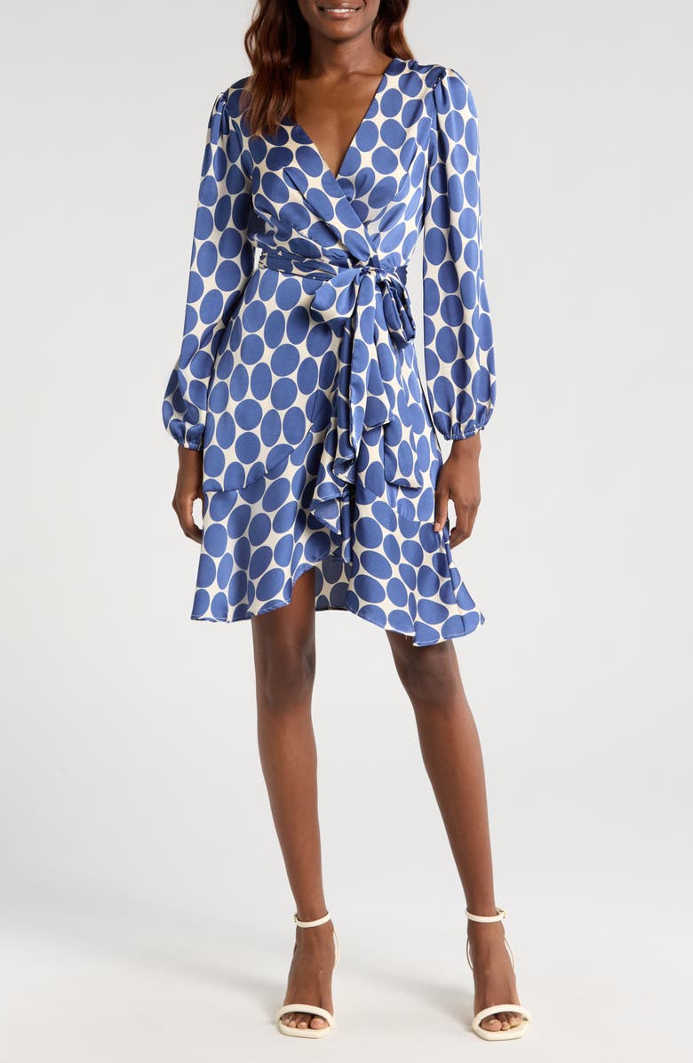 Tahari Long Sleeve Faux Wrap Dress, Main, color, 