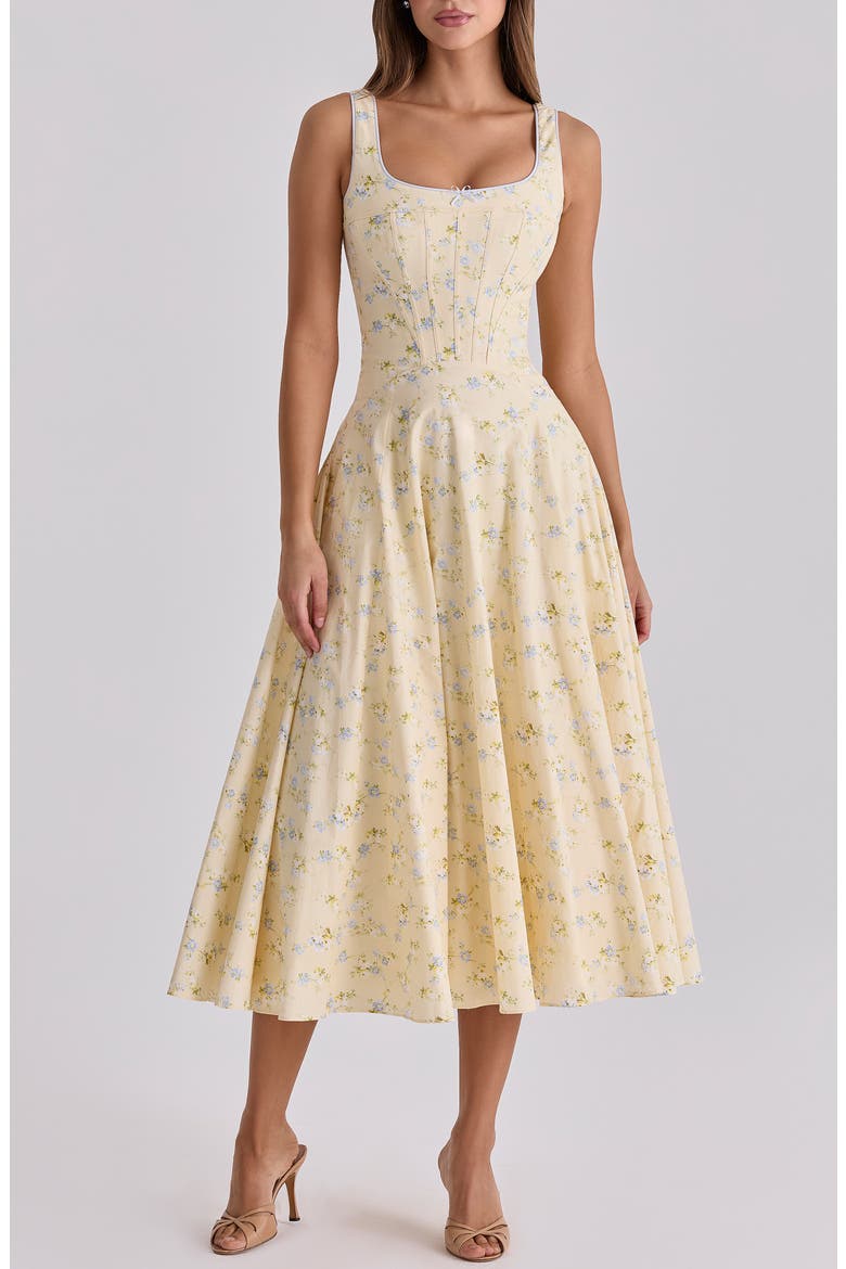 Jaime Floral Stretch Cotton Dress, Main, color, LEMON FLORAL