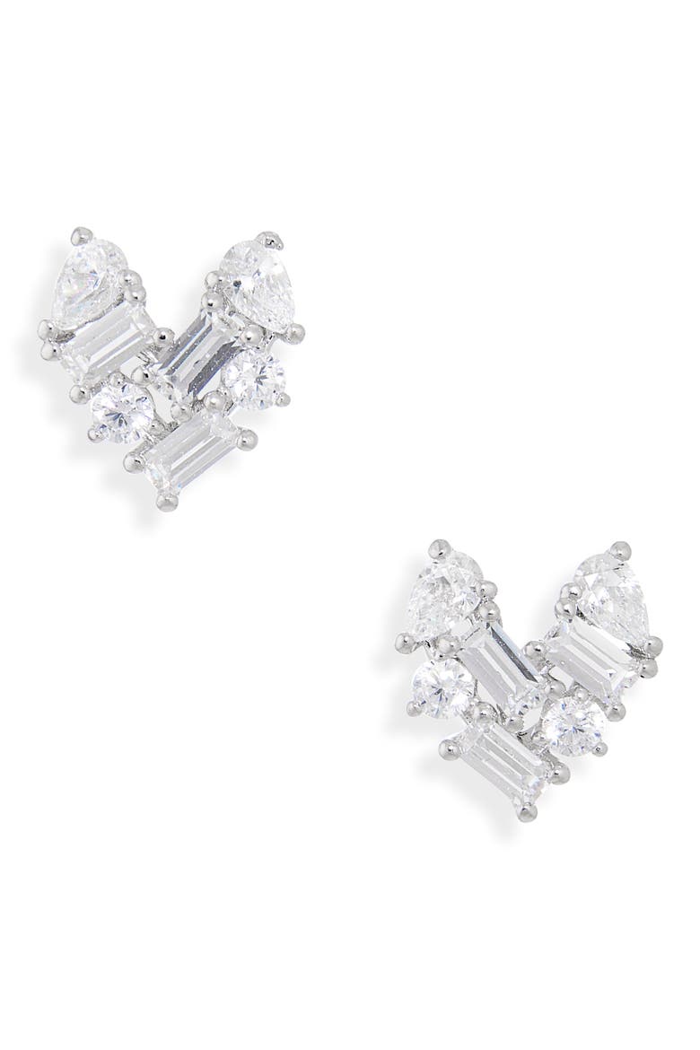 V-Day Cluster Heart Stud Earrings, Main, color, RHODIUM