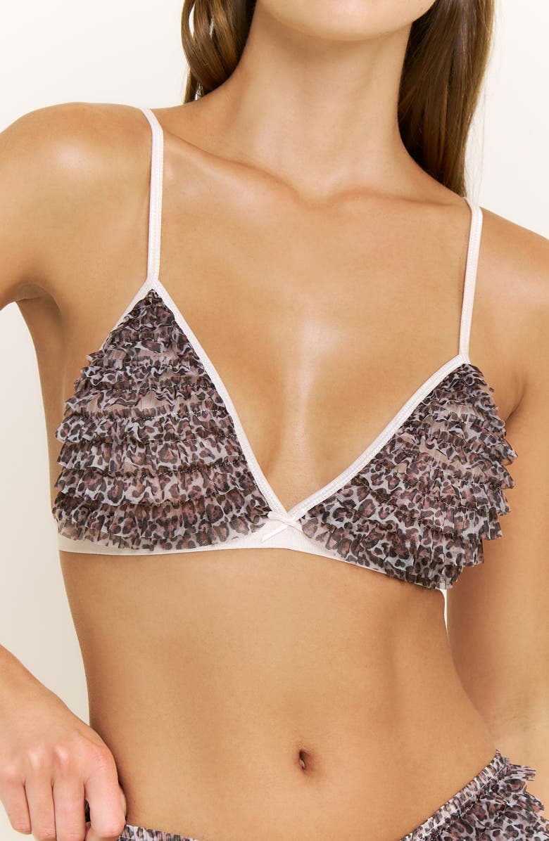 Honeydew Rumba Ruffle Triangle Bralette, Alternate, color, Caramel Leopard