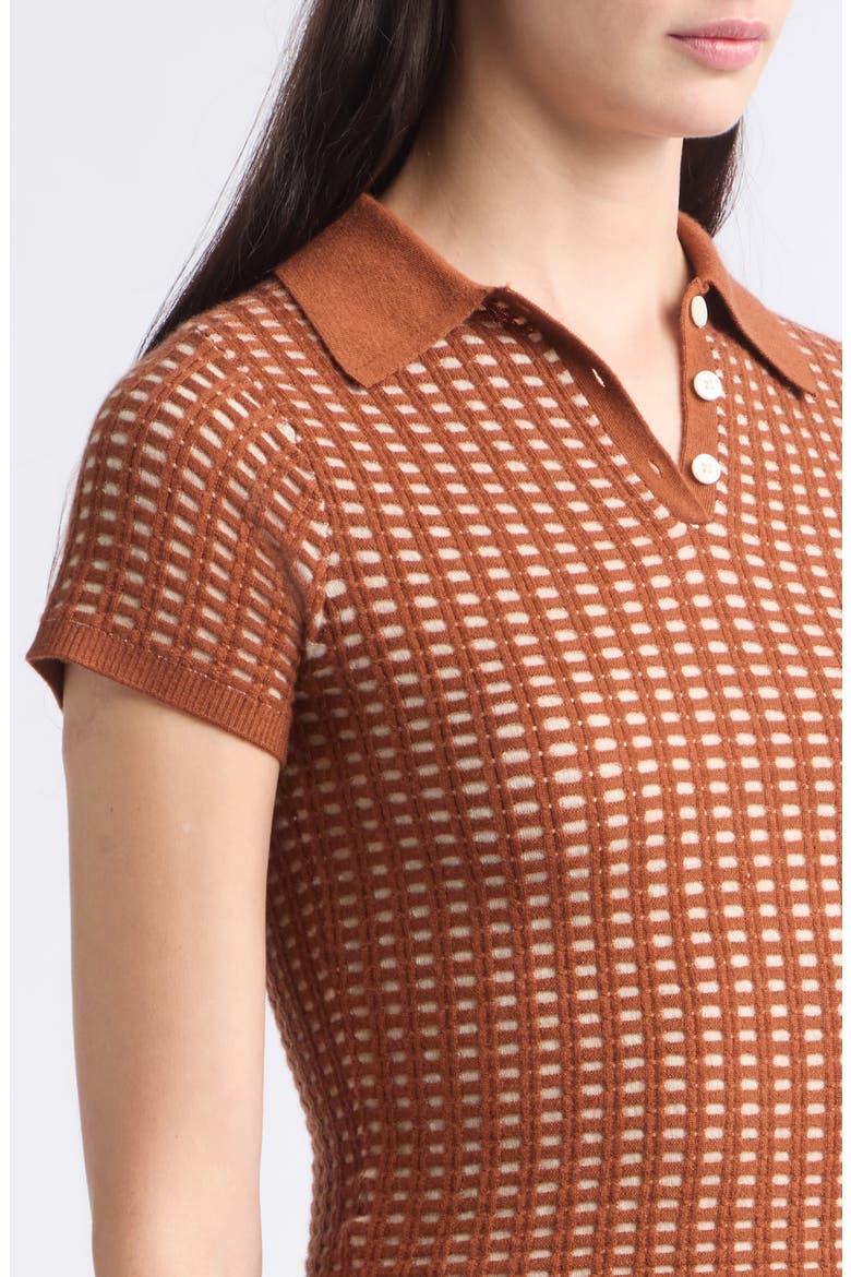 Shrunken Cashmere Waffle Polo, Alternate, color, BURNT SIENNA/ SANDSTONE