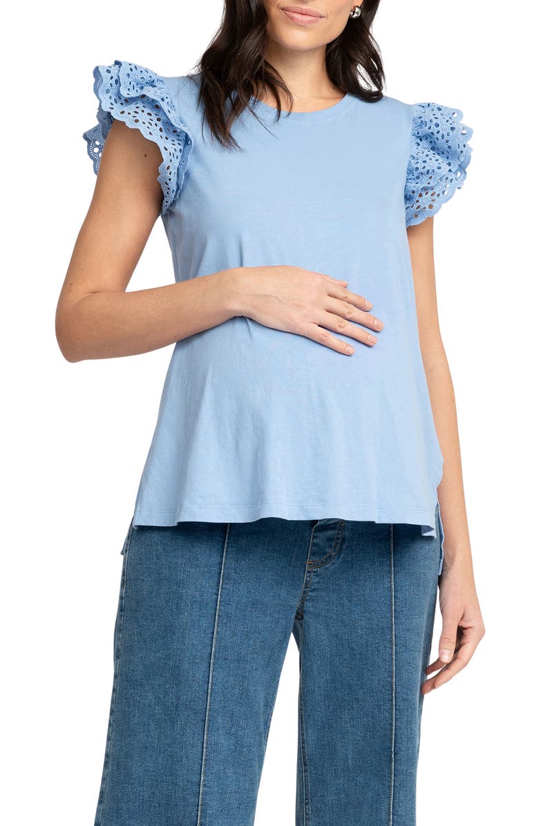 Seraphine Kristen Flutter Sleeve Cotton Maternity Top, Main, color, 