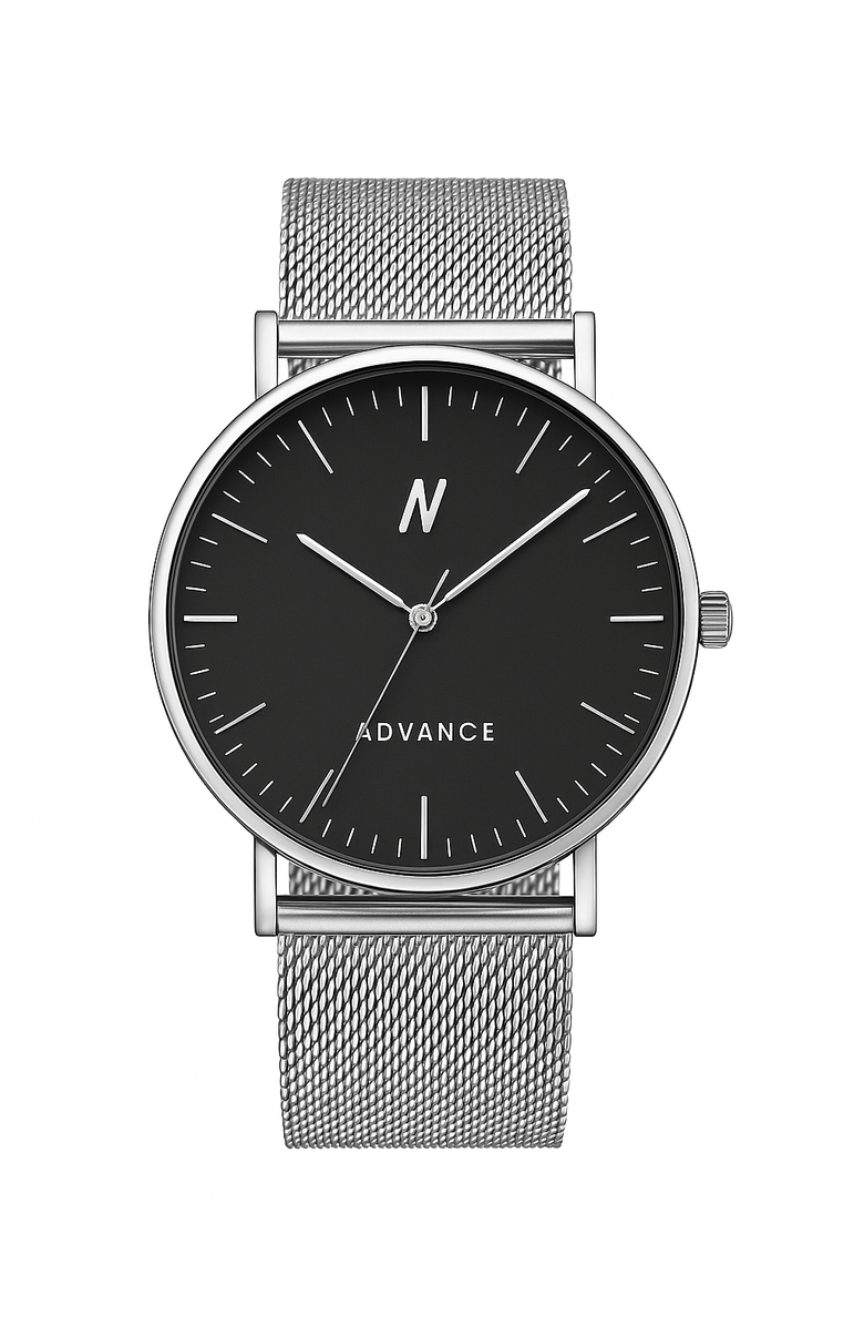 NCMPRBL Advance Night Cap Mesh Strap Watch, 40MM, Main, color, Silver/Black