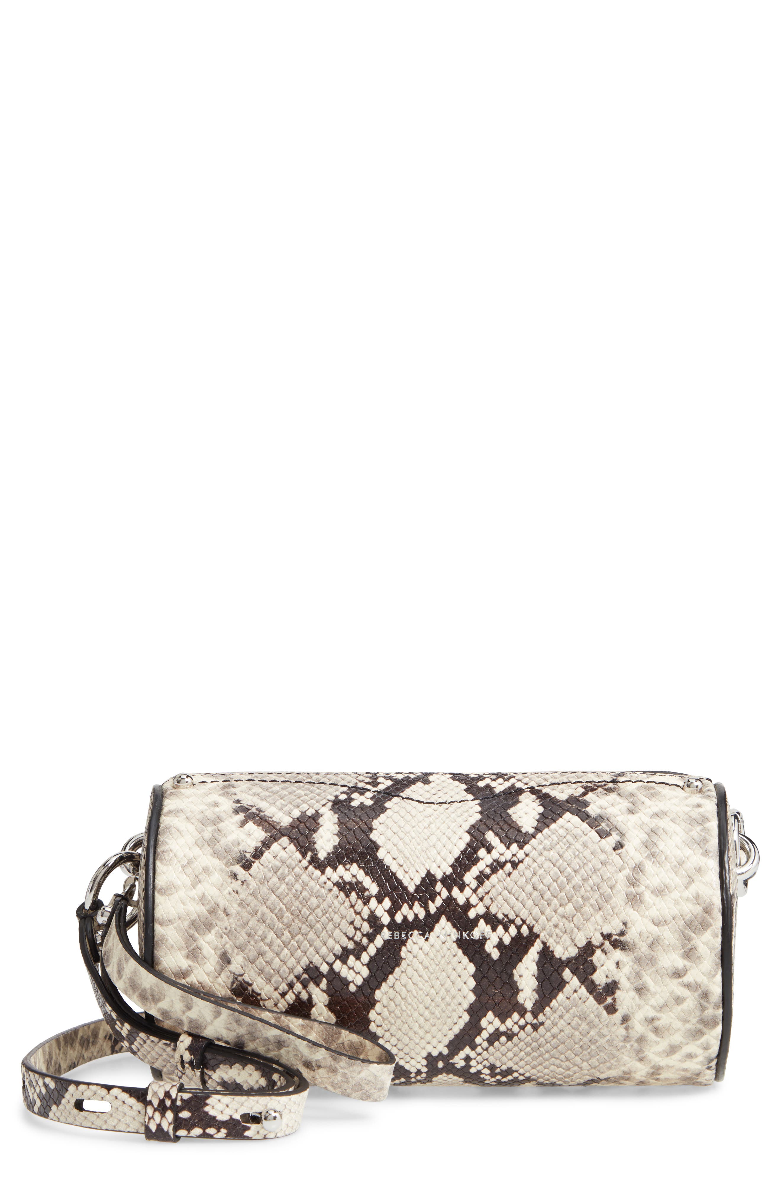 Rebecca Minkoff Python Embossed Leather Barrel Crossbody Bag, Main, color, 