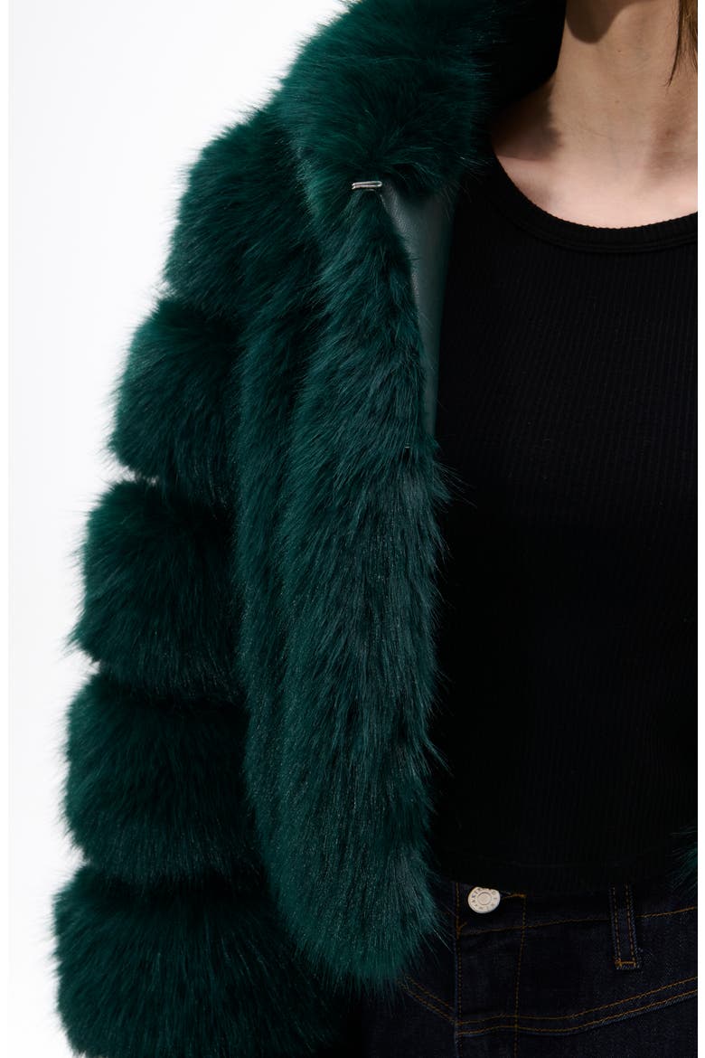 Jolene Faux Fur Hooded Crop Jacket, Alternate, color, EMERALD