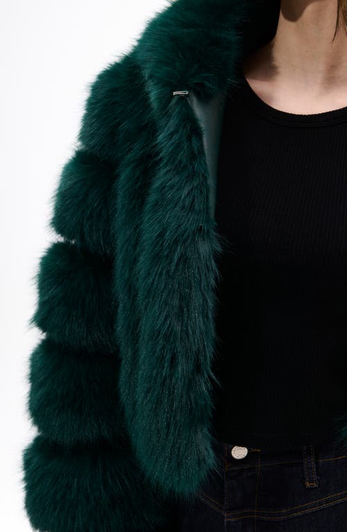 Azalea Wang Jolene Faux Fur Hooded Crop Jacket In Green
