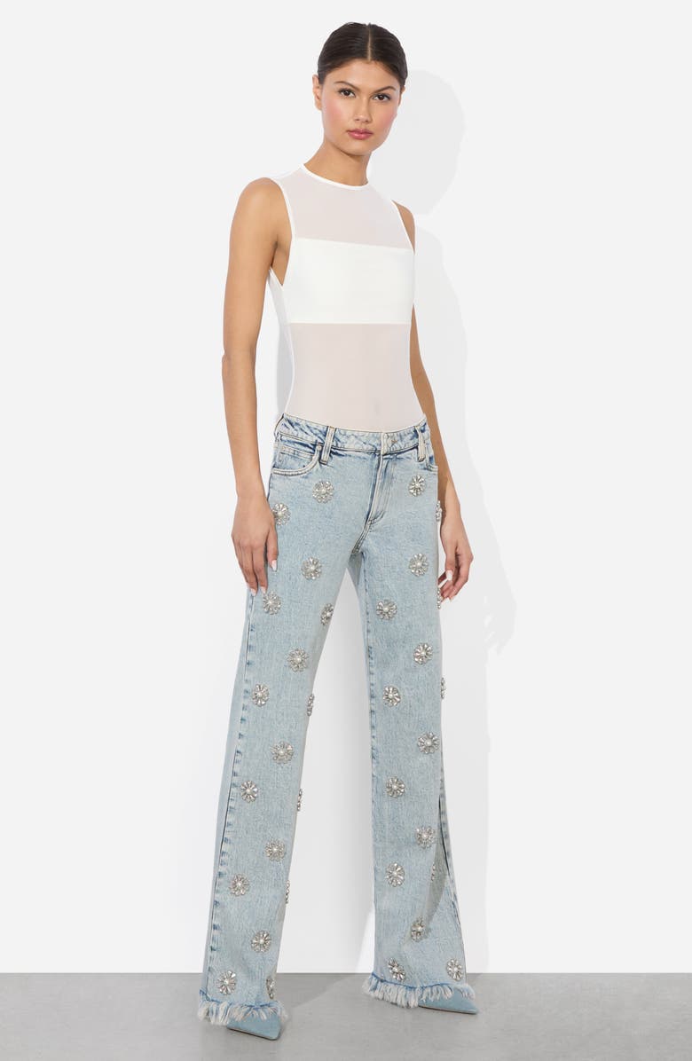 Alice + Olivia Roxie Floral Embellished Low Rise Flare Jeans, Alternate, color, 