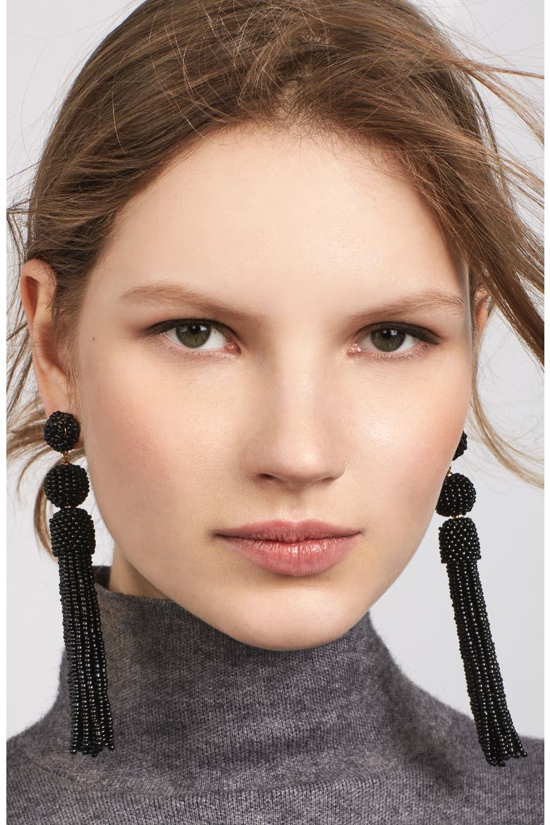 Mariachi Beaded Tassel Earrings, Alternate, color, BLACK
