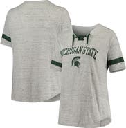 PROFILE Women's Heathered Gray/Green Michigan State Spartans Plus Size Lace-Up V-Neck T-Shirt