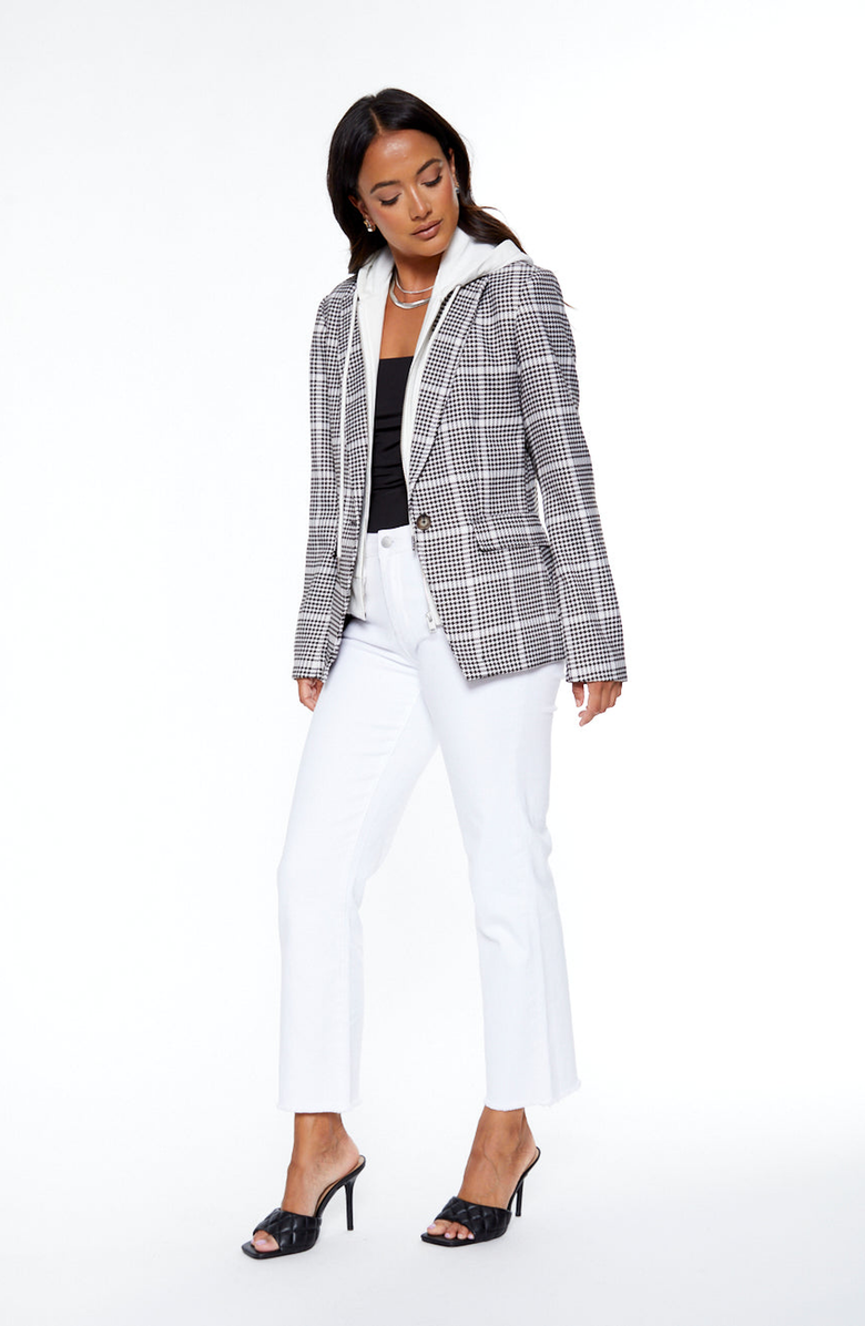 BLUE REVIVAL Hooded Helen Blazer in Houndstooth and White, Alternate, color, Houndstooth / White