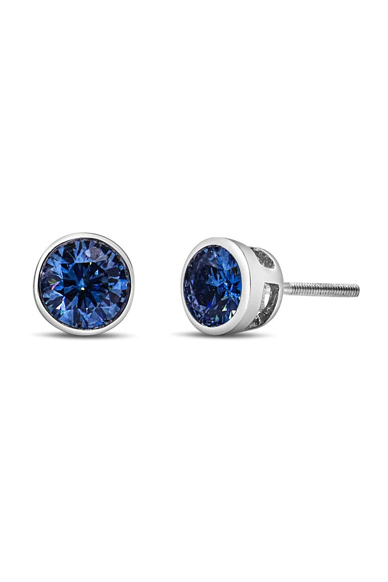 14K White Gold 1.0 Cttw Blue Lab Grown Diamond Screw-Back Classic Bezel Solitaire Stud Earrings, Main, color, White Gold