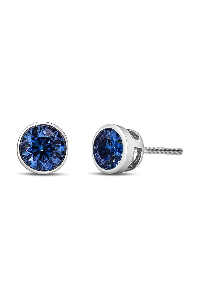 Haus of Brilliance 14K White Gold 1.0 Cttw Blue Lab Grown Diamond Screw-Back Classic Bezel Solitaire Stud Earrings, Main, color, White Gold