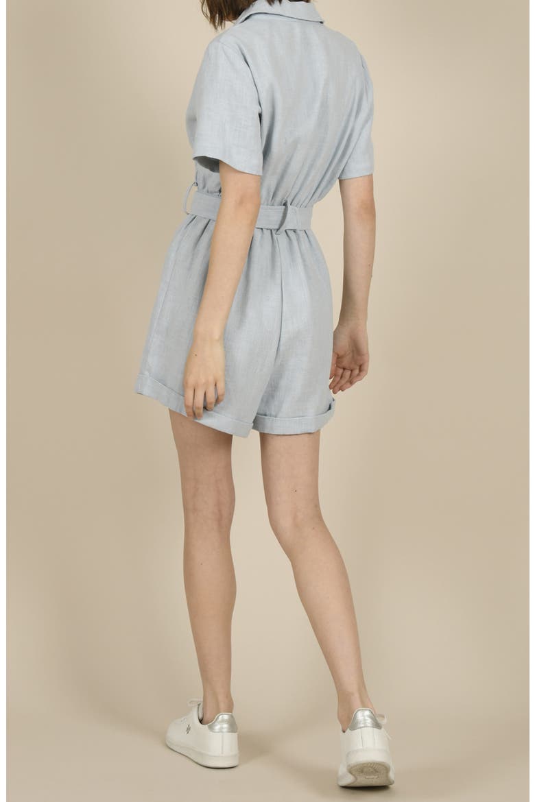 Belted Linen & Cotton Romper, Alternate, color, LIGHT BLUE