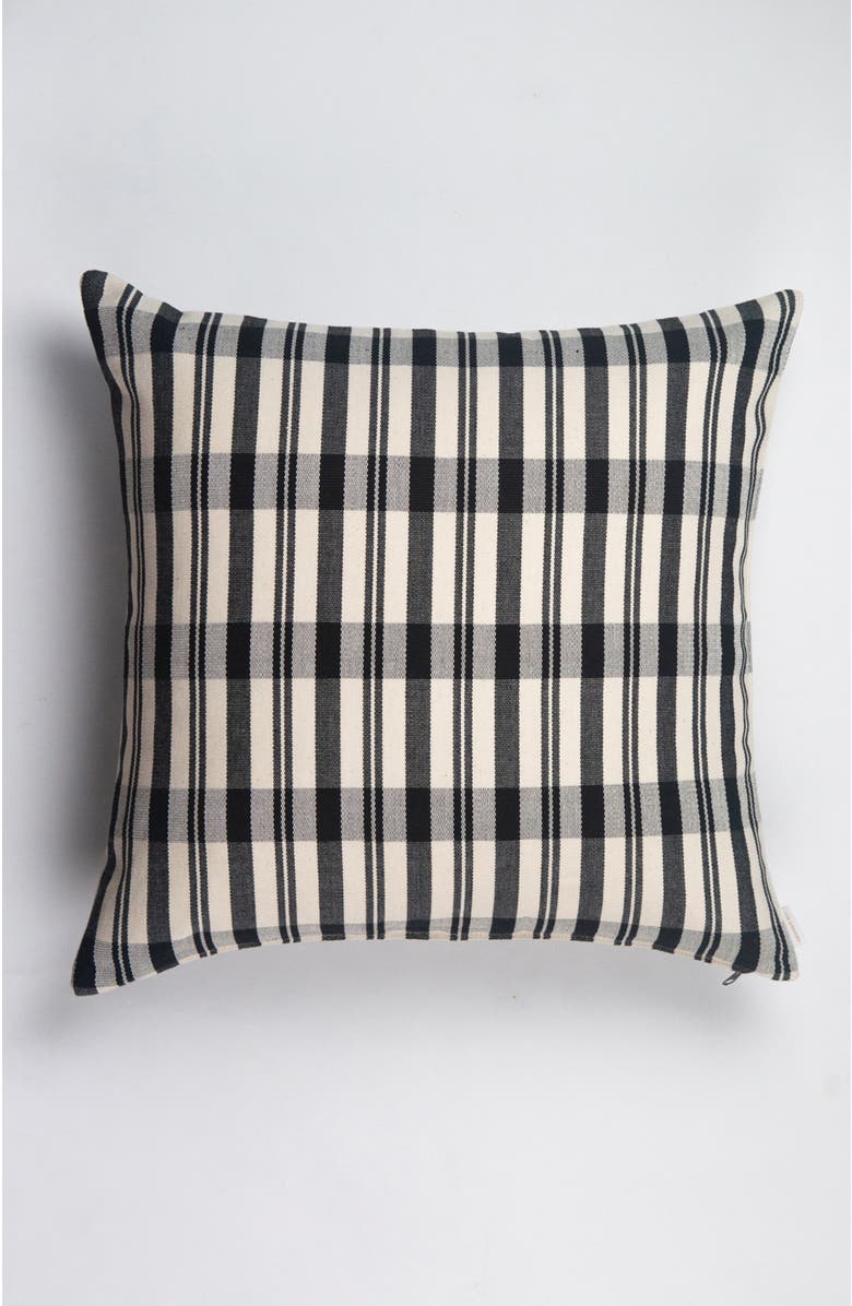 Archive New York Cecilia Black and Ivory Plaid Square Handwoven Cotton Throw Pillow, Main, color, Black