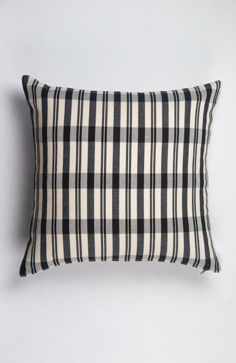 Cecilia Black and Ivory Plaid Square Handwoven Cotton Throw Pillow