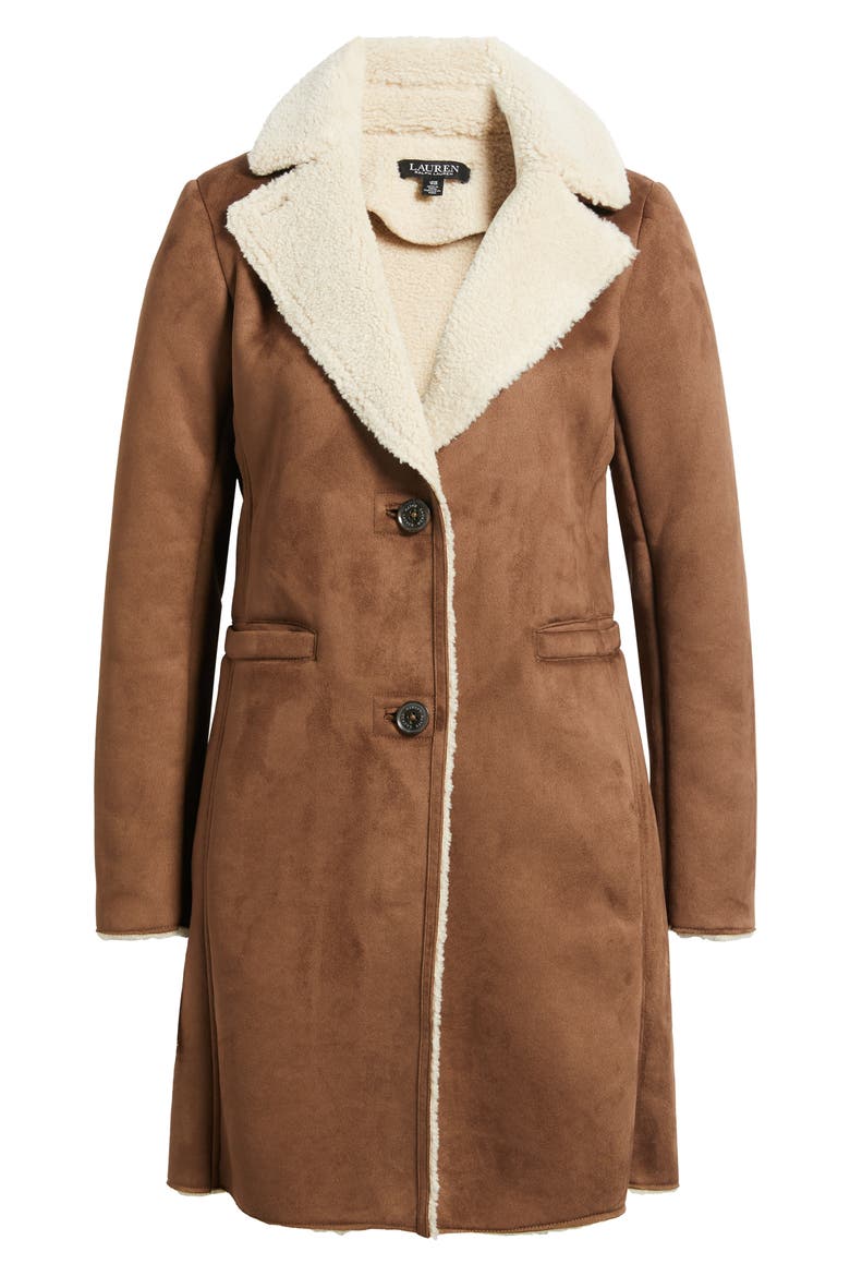 Faux Shearling Coat, Alternate, color, TOBACCO