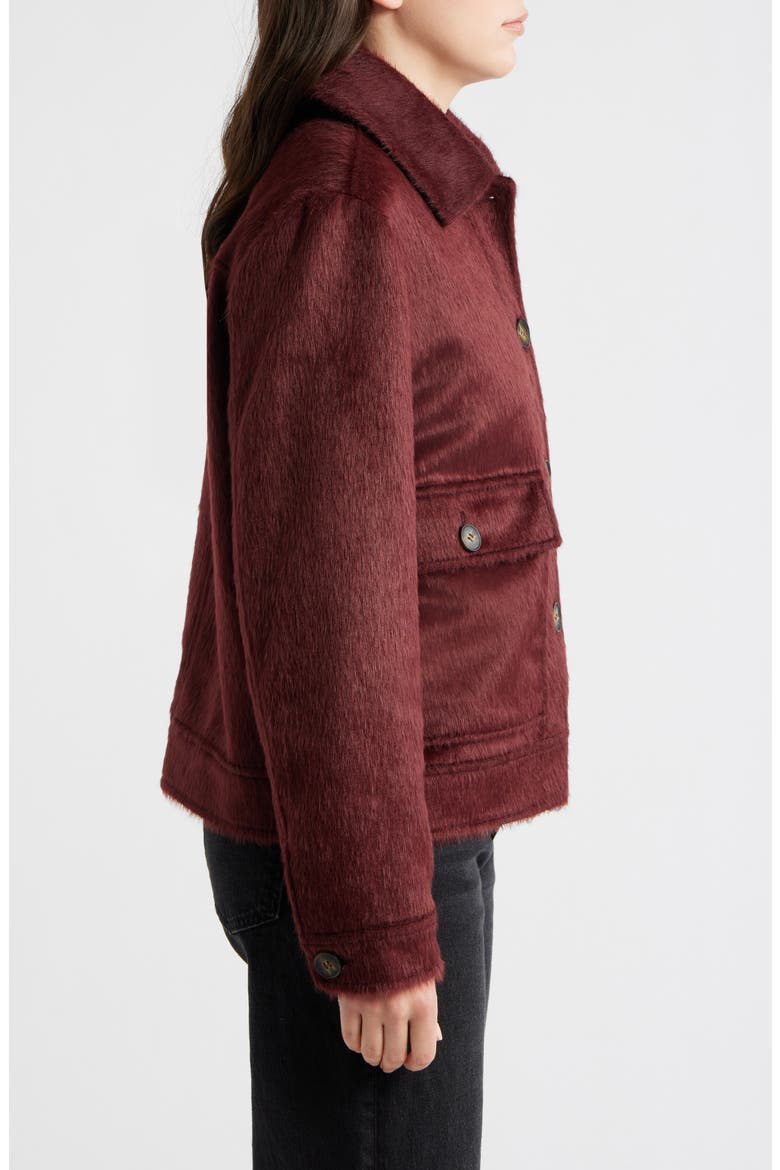 Faux Calf Hair Trucker Jacket, Alternate, color, BURGUNDY