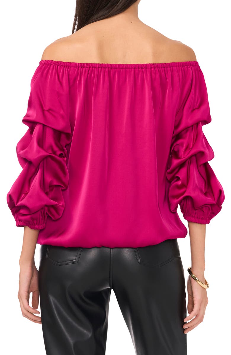 Vince Camuto Off the Shoulder Bubble Sleeve Satin Top, Alternate, color,