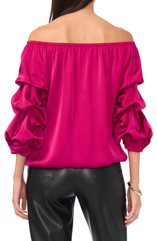 Vince Camuto Off The Shoulder Bubble Sleeve Satin Top In Fiercely Fuchsia