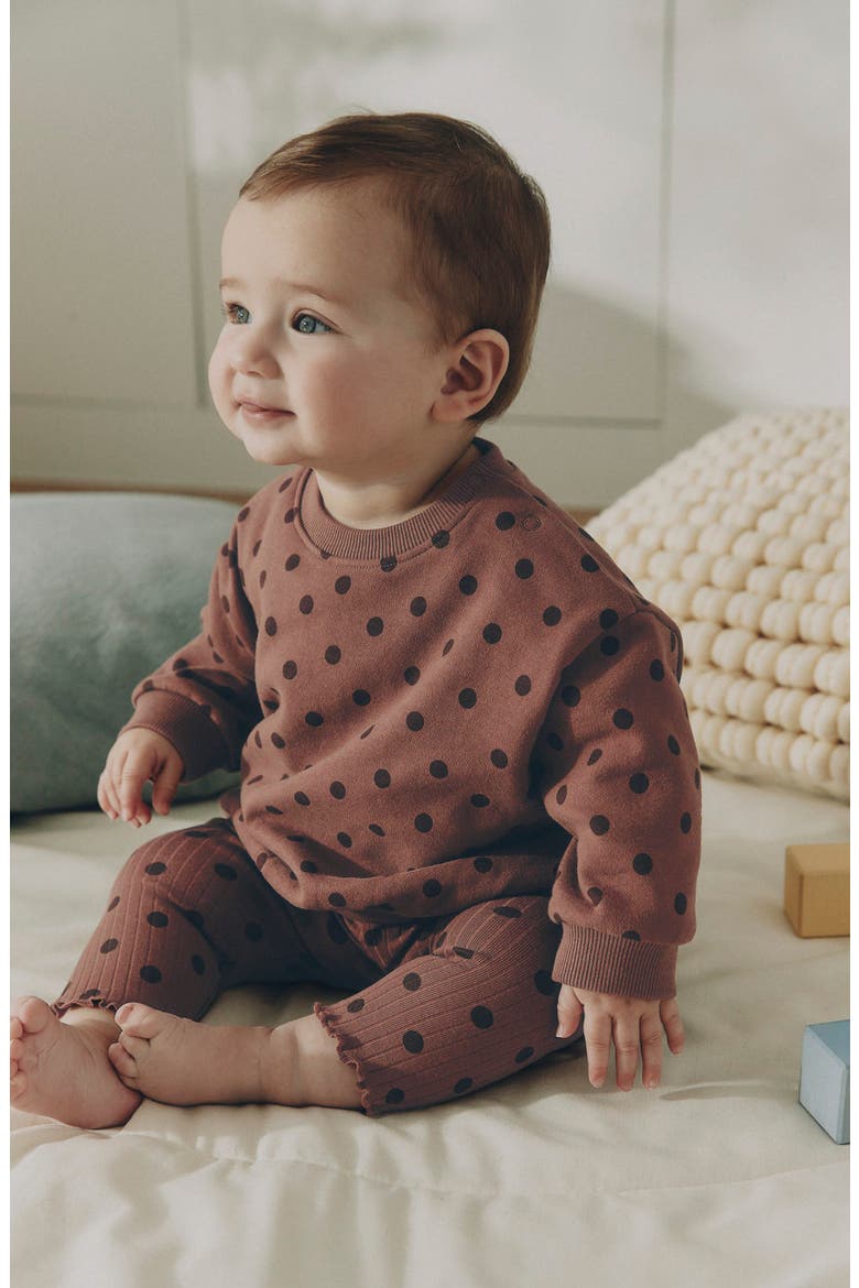 Kids' Polka Dot Sweatshirt & Pants Set, Alternate, color, BROWN