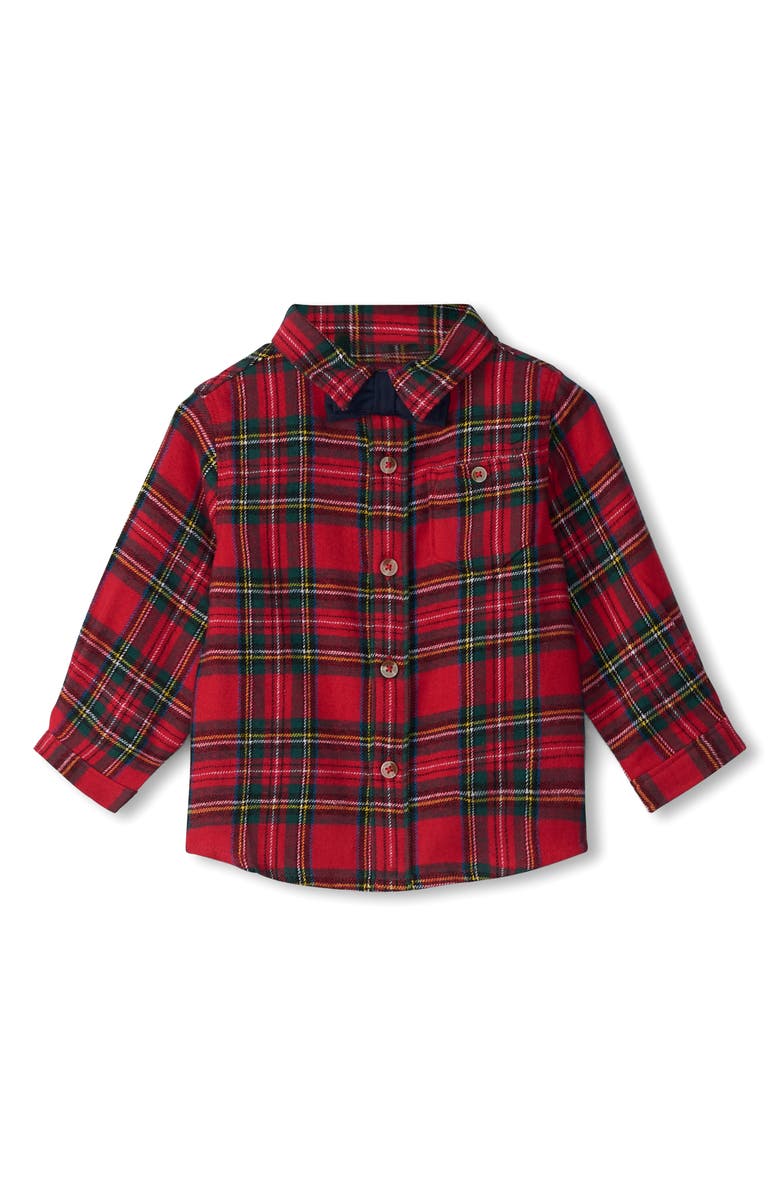 Hatley Plaid Flannel Button-Up Shirt with Bow Tie, Main, color, 