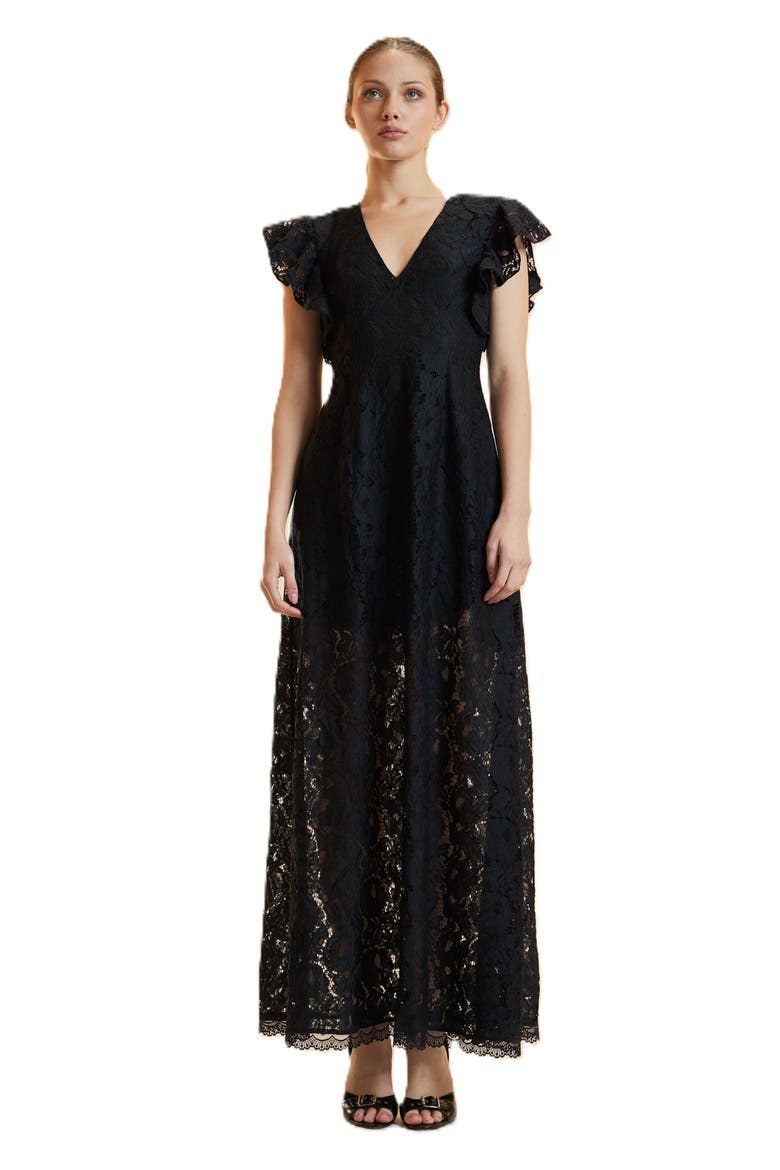 Lace Midi Dress, Main, color, Black