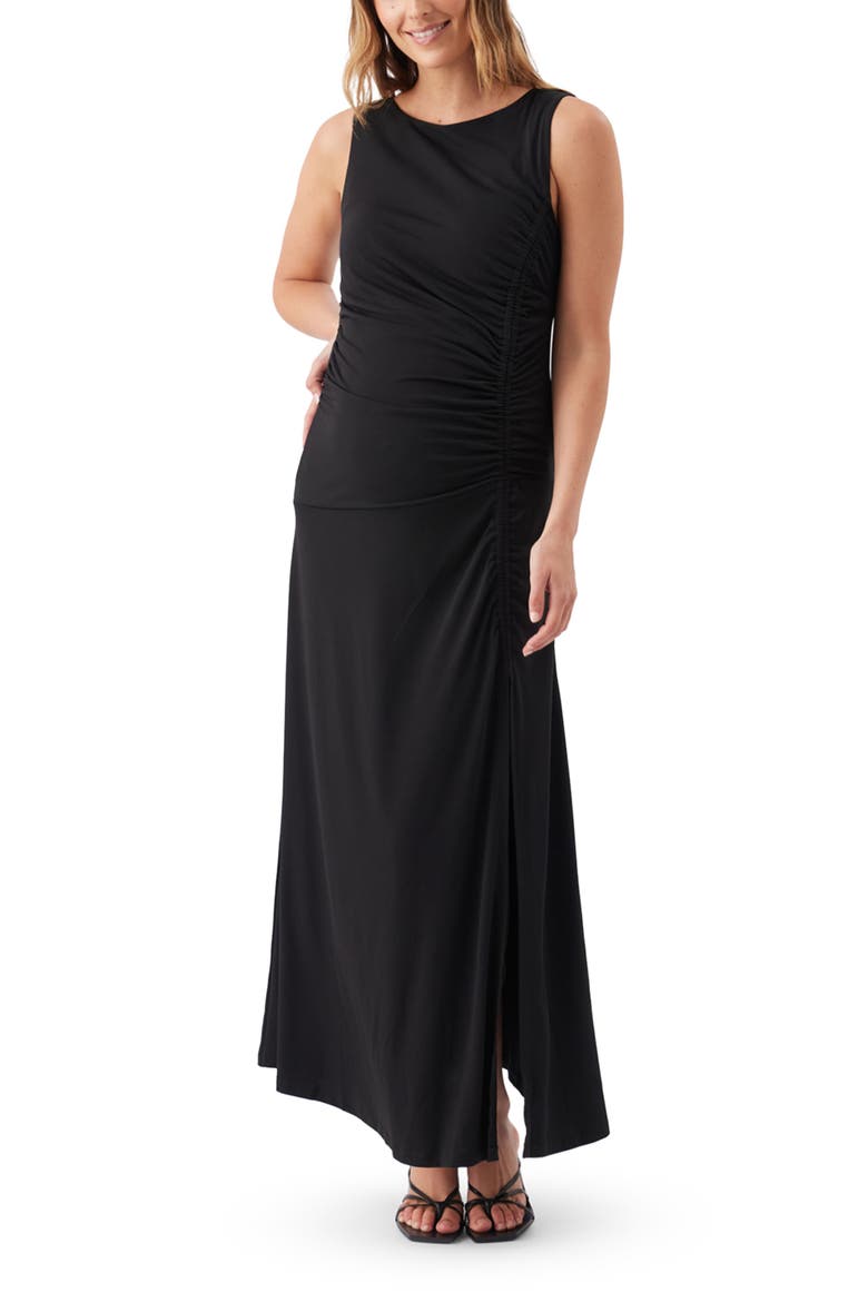 Erika Ruched Sleeveless Maternity Dress, Main, color, Black