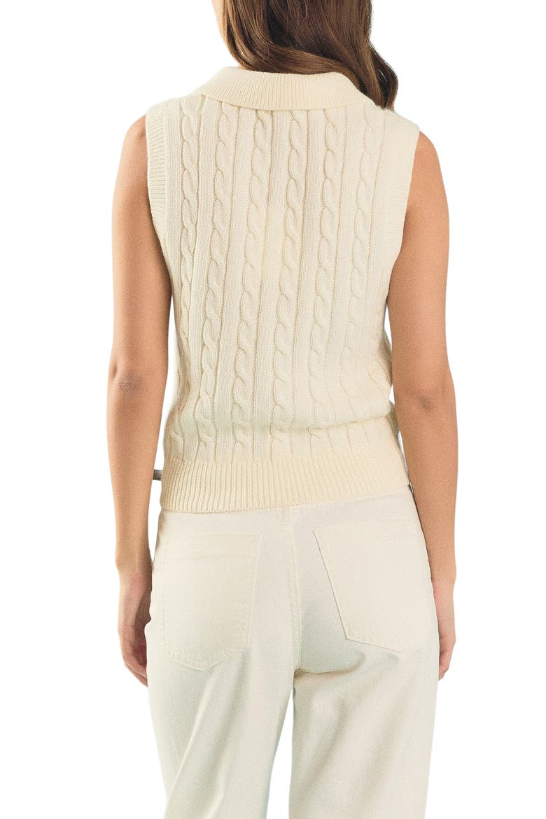 Sleeveless Cable Polo Sweater, Alternate, color, IVORY