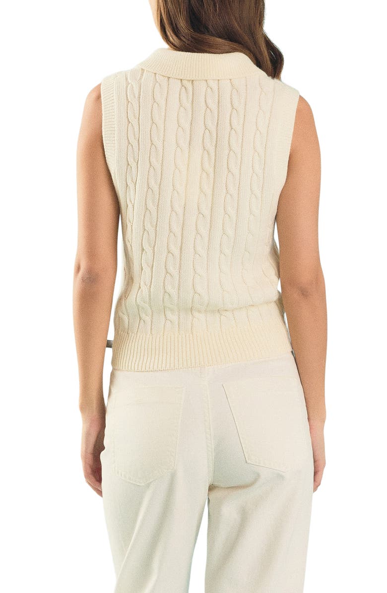 Endless Rose Sleeveless Cable Polo Sweater, Alternate, color, Ivory