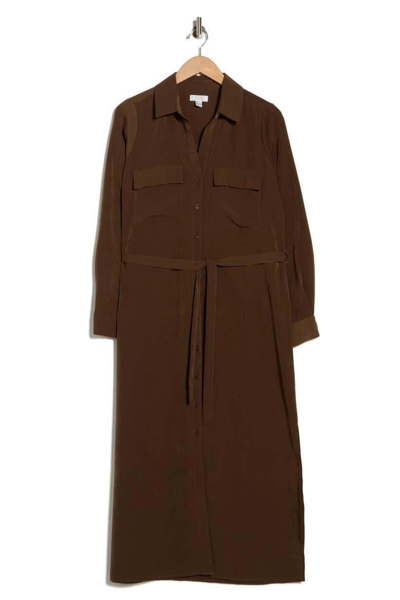 Tie Waist Shirtdress, Alternate, color, BROWN