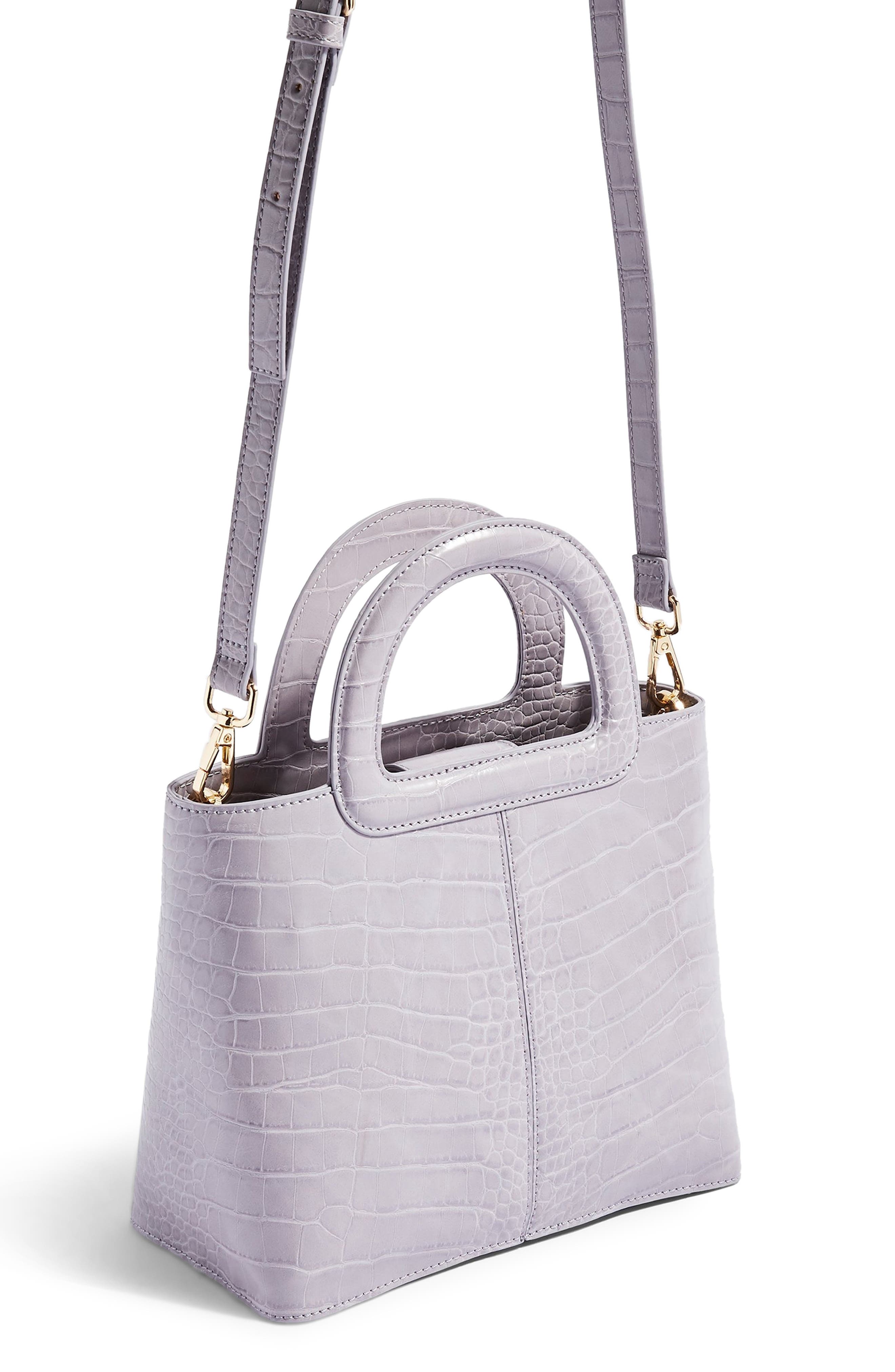 Topshop Tia Croc Embossed Faux Leather Satchel, Alternate, color, 