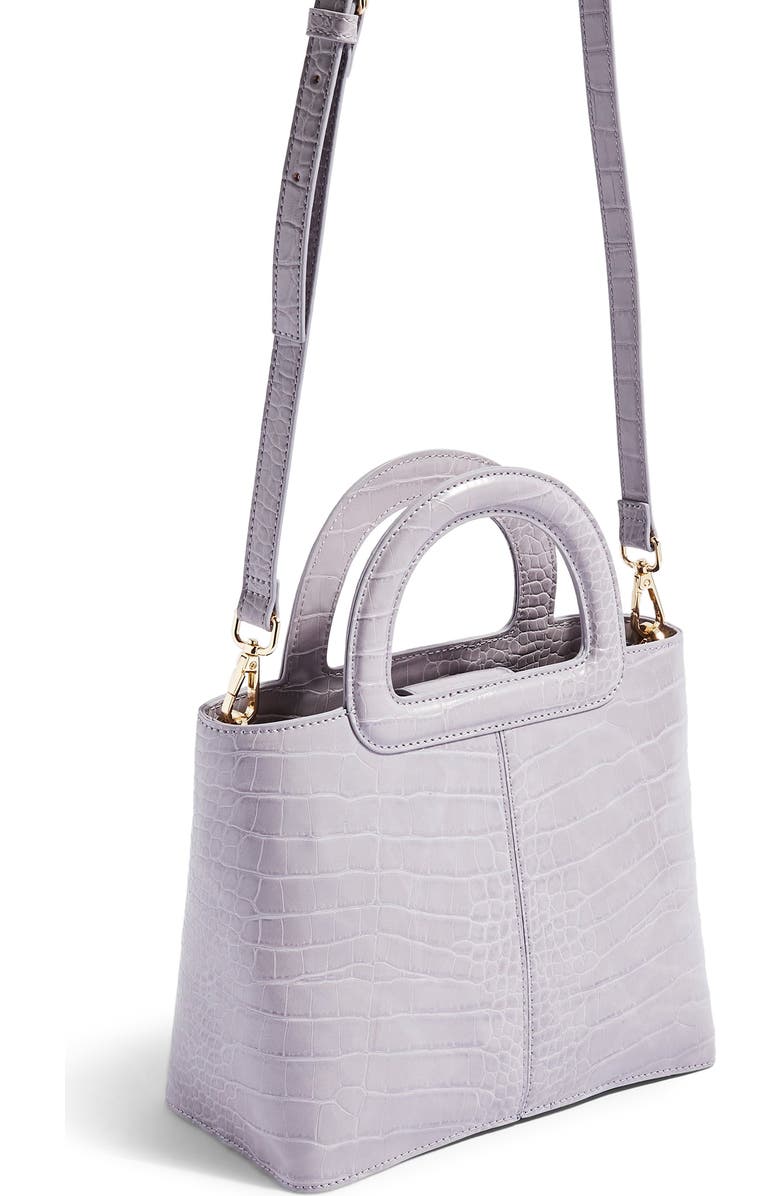 Topshop Tia Croc Embossed Faux Leather Satchel, Alternate, color,