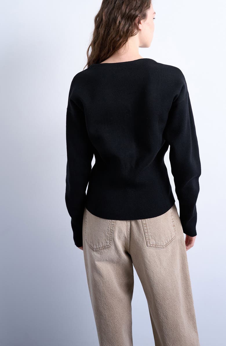 Topshop V-Neck Fitted Waist Cardigan, Alternate, color, Black