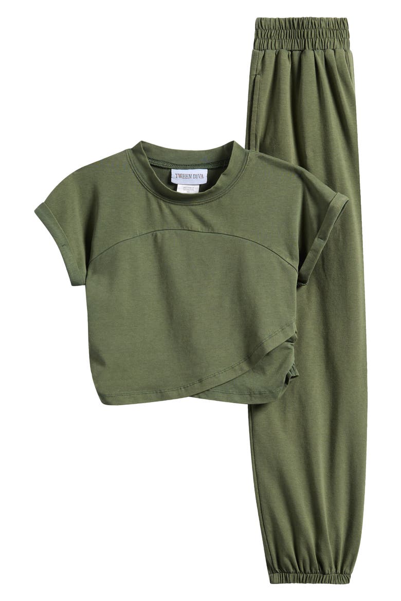 Kids' Washed Knit T-Shirt & Joggers Set, Main, color, OLIVE