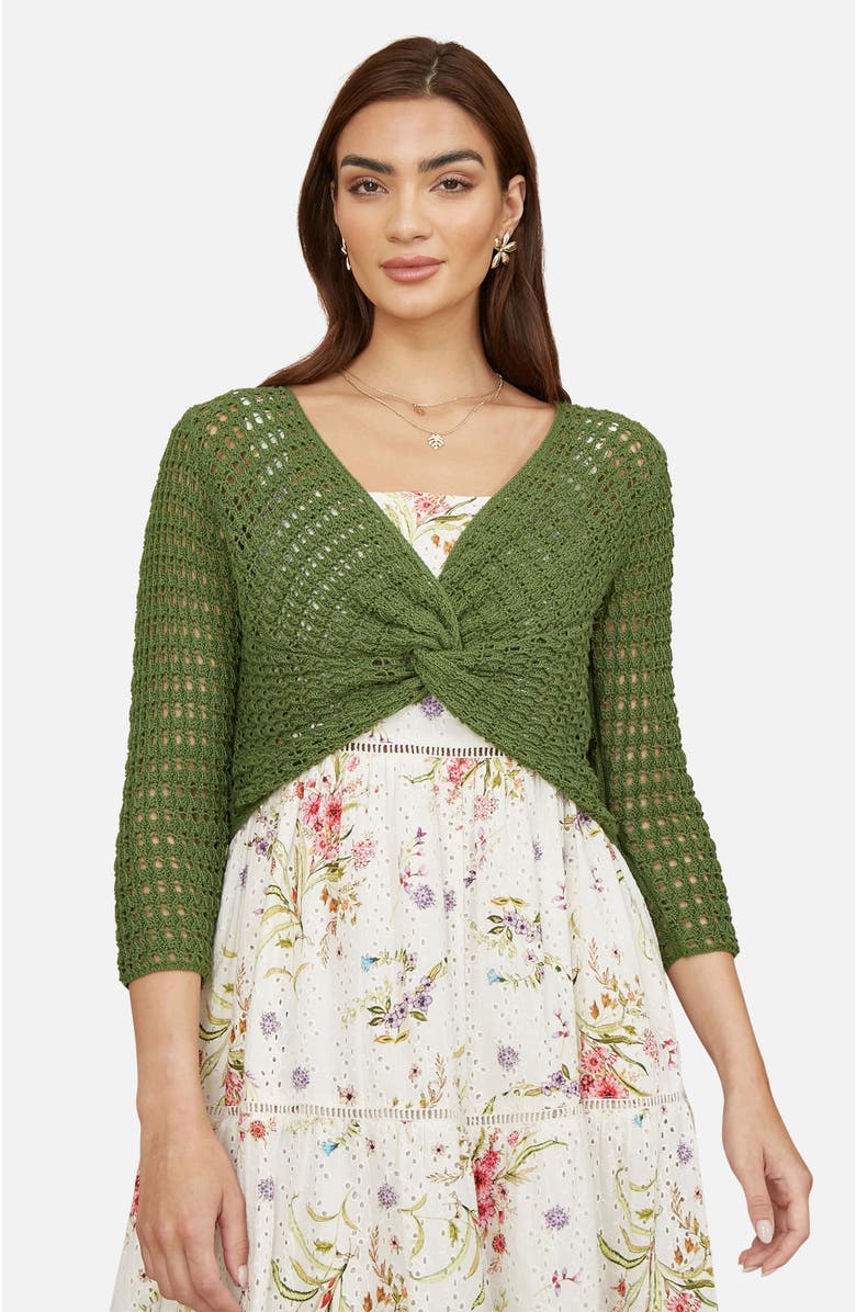 Yumi Crochet Cotton Twisted Bolero Top, Main, color, Green