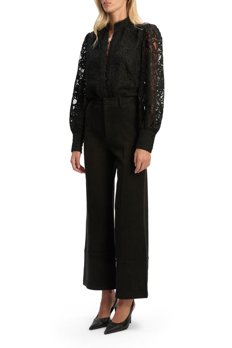 Marlowe Faux Suede Wide Leg Pants, Alternate, color, BLACK