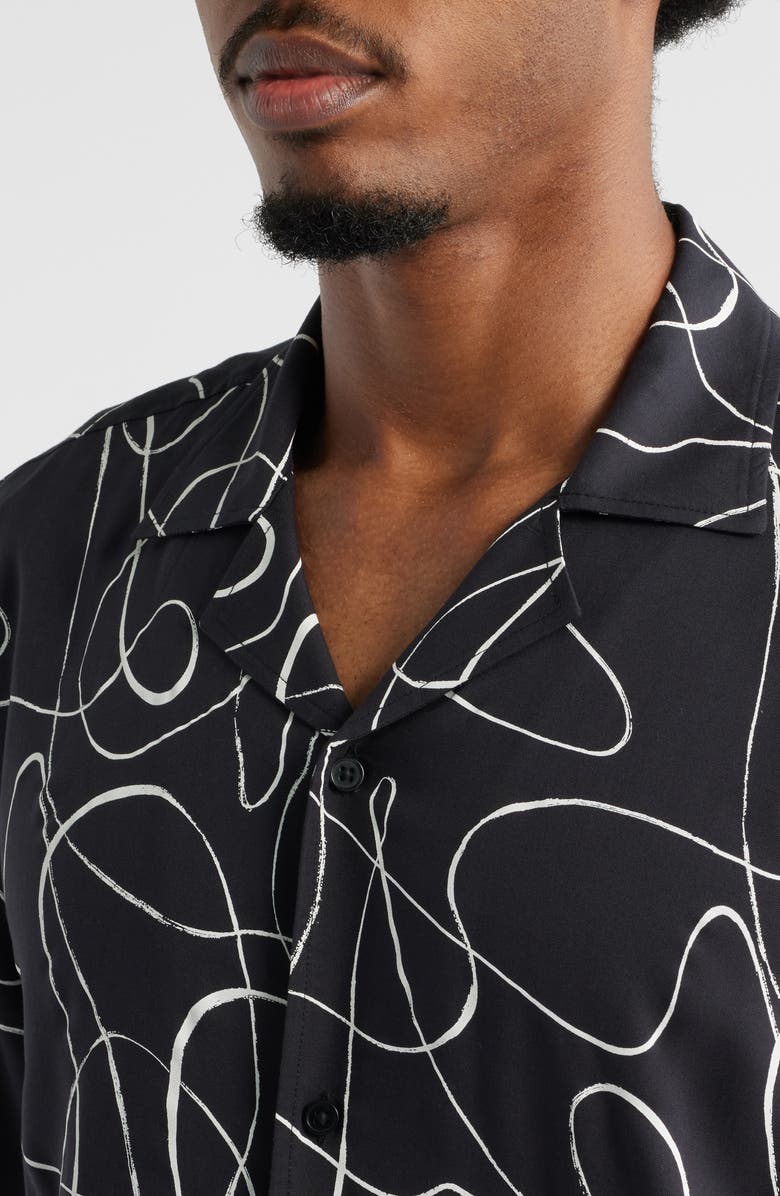 Open Edit Linework Print Camp Shirt, Alternate, color, Black Linework