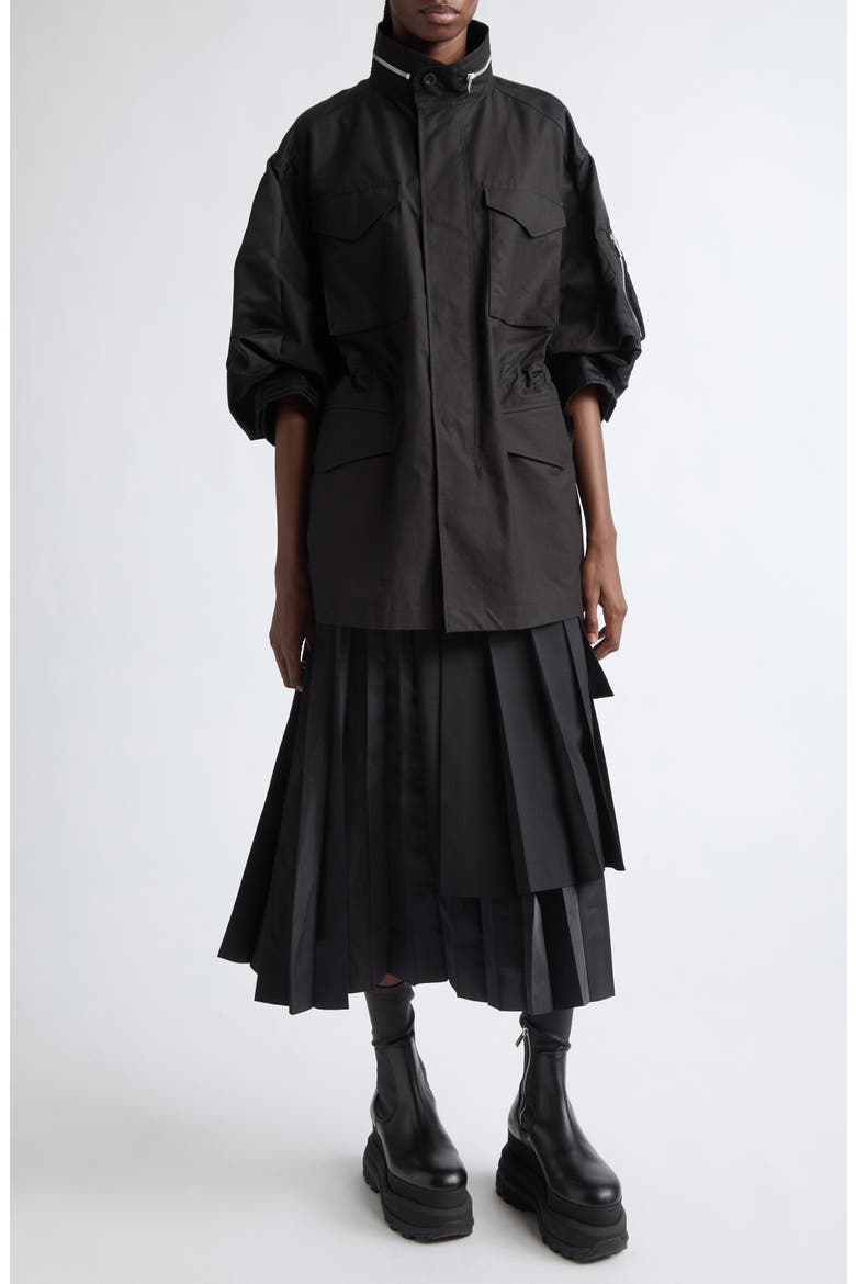 Mixed Media Short Sleeve Jacket, Alternate, color, BLACK