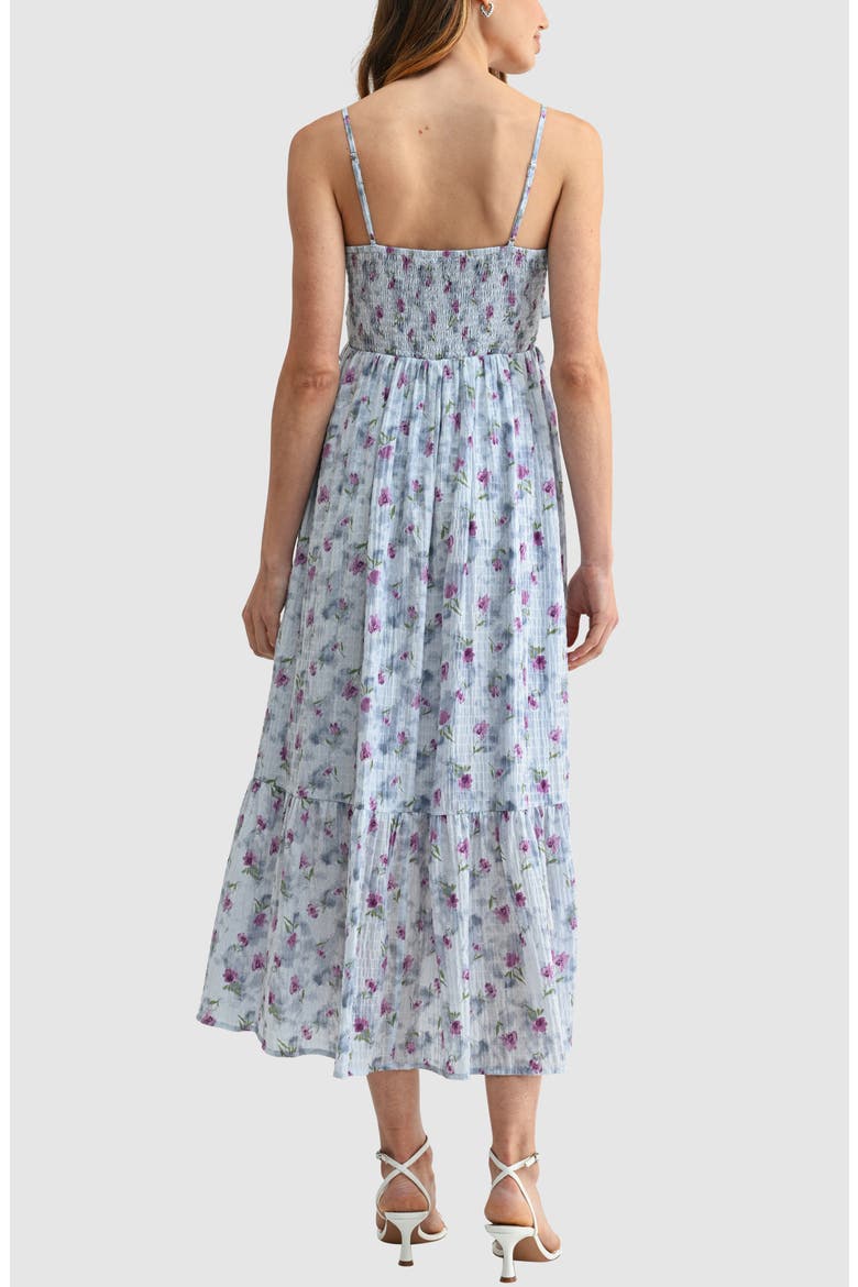 V-Neck Tiered Midi Dress, Alternate, color, BLUE FLORAL