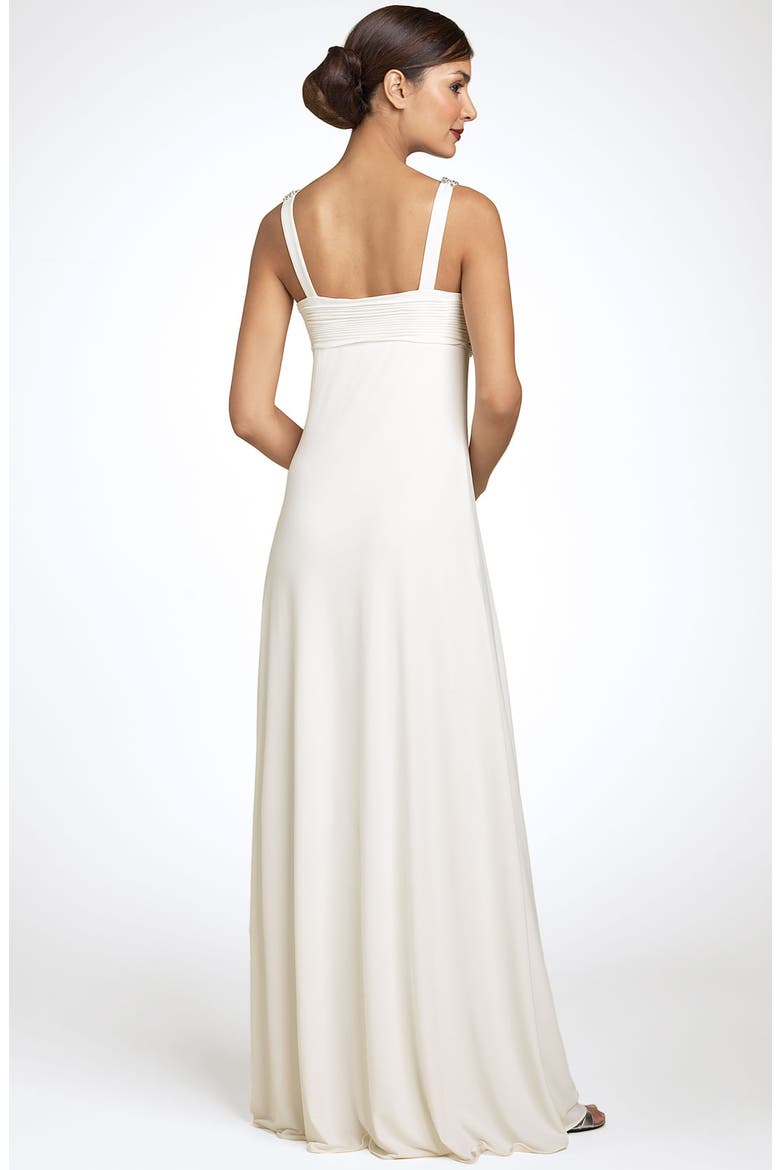 Pearl Trim Crisscross Matte Jersey Gown, Alternate, color, NEW IVORY