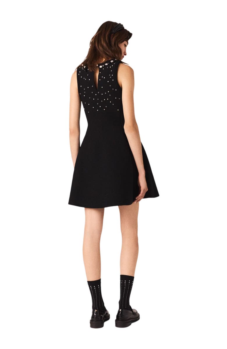 maje Jewelled skater dress, Alternate, color, Black