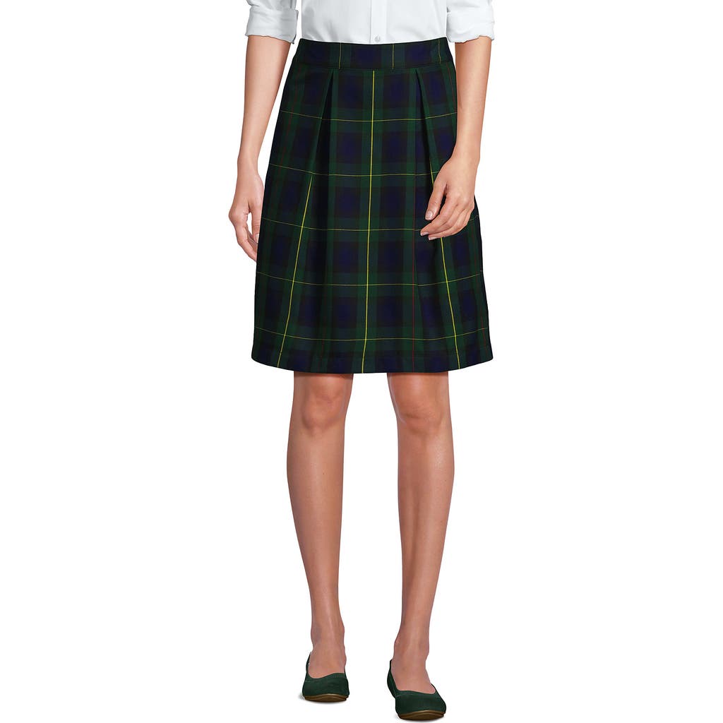 Lands' End School Uniform Young Plaid A-line Skirt Below The Knee In Hunter/classic Navy Plaid
