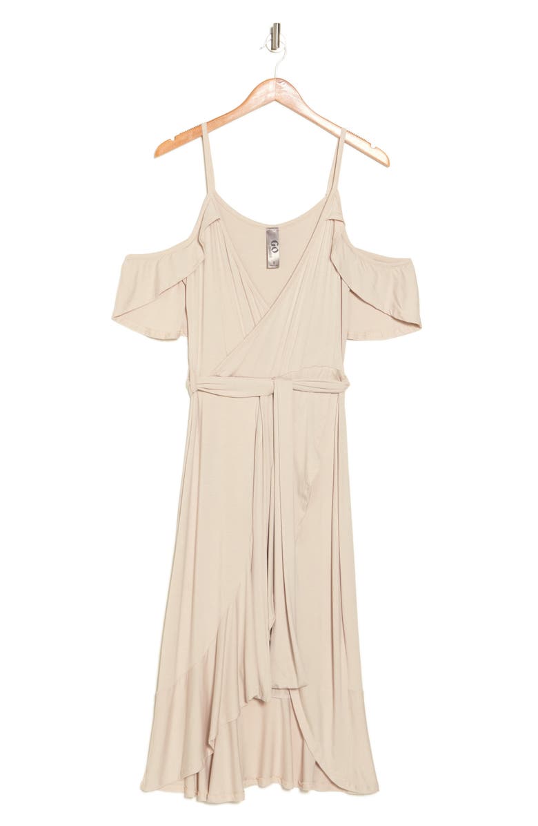 GO COUTURE Cold-Shoulder Wrap Dress, Alternate, color, Sand