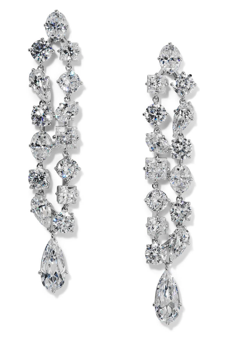 Riviera Double Linear Drop Earrings, Main, color, RHODIUM