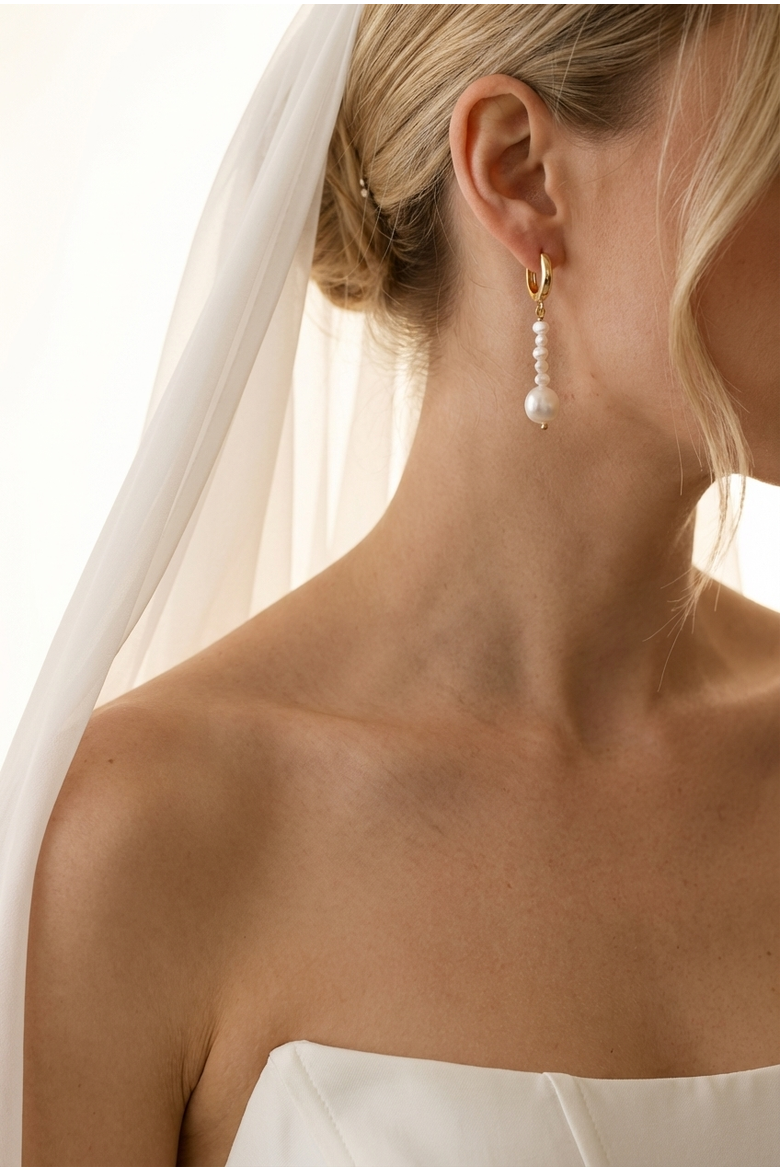 Freshwater Pearl Drop 18K Gold Plated Huggie Earrings, Alternate, color, 18K Gold Plated / White Pearl
