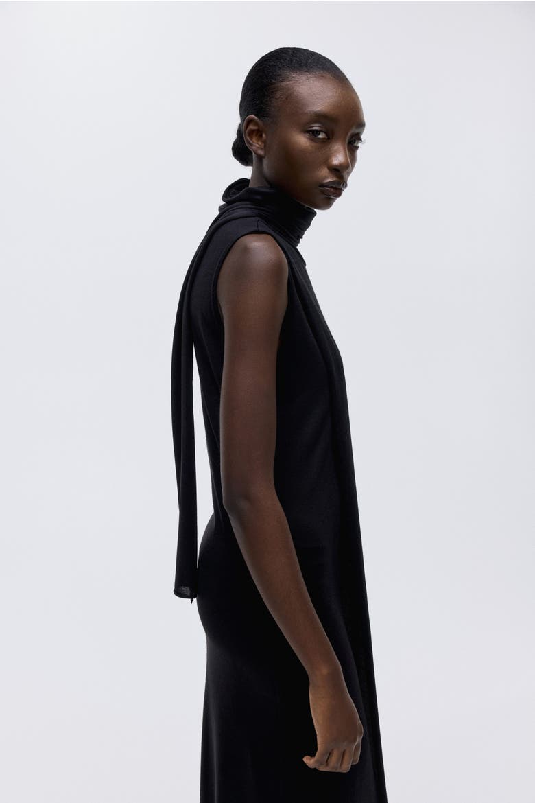 Scarf-collar Dress, Alternate, color, Black