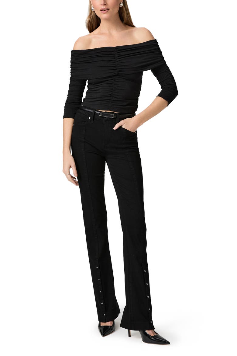 Naya Ruched Off the Shoulder Crop Top, Alternate, color, BLACK