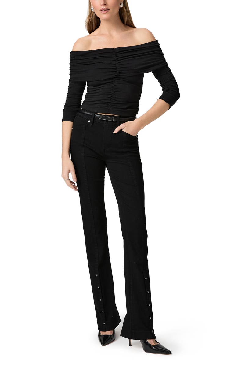 PAIGE Naya Ruched Off the Shoulder Crop Top, Alternate, color, Black