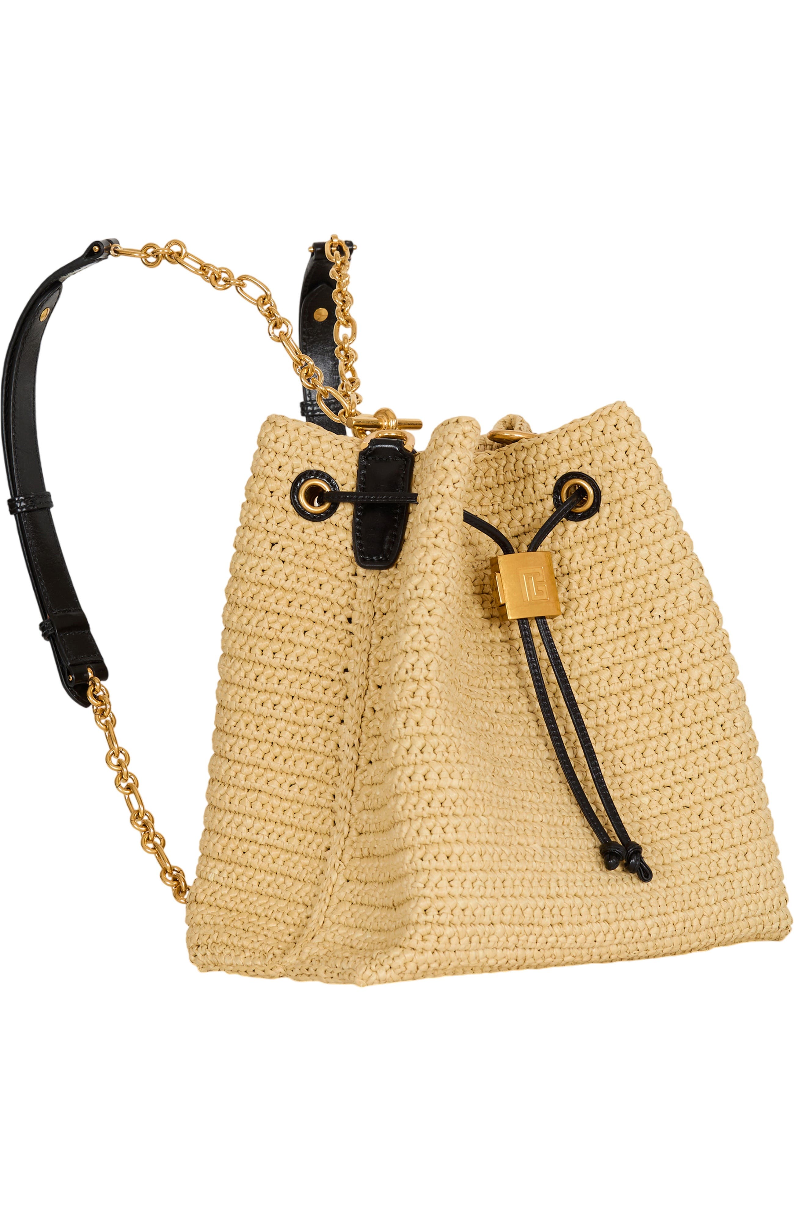 Balmain Pulse crochet and leather backpack, Alternate, color, Beige